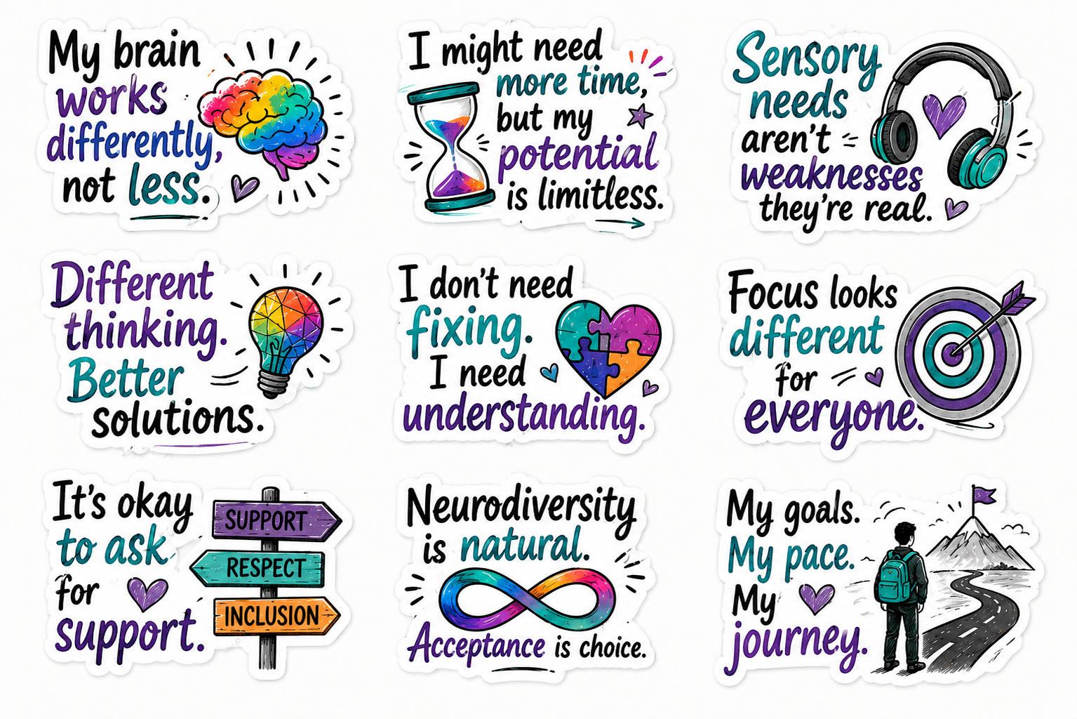 ADHD Sticker Sheet - Neurodivergent Vinyl Stickers