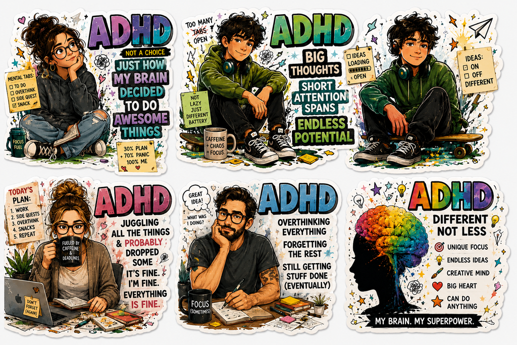 ADHD Sticker Sheet - Neurodivergent Vinyl Stickers