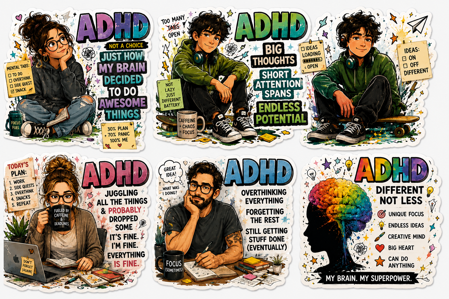 ADHD Sticker Sheet - Neurodivergent Vinyl Stickers