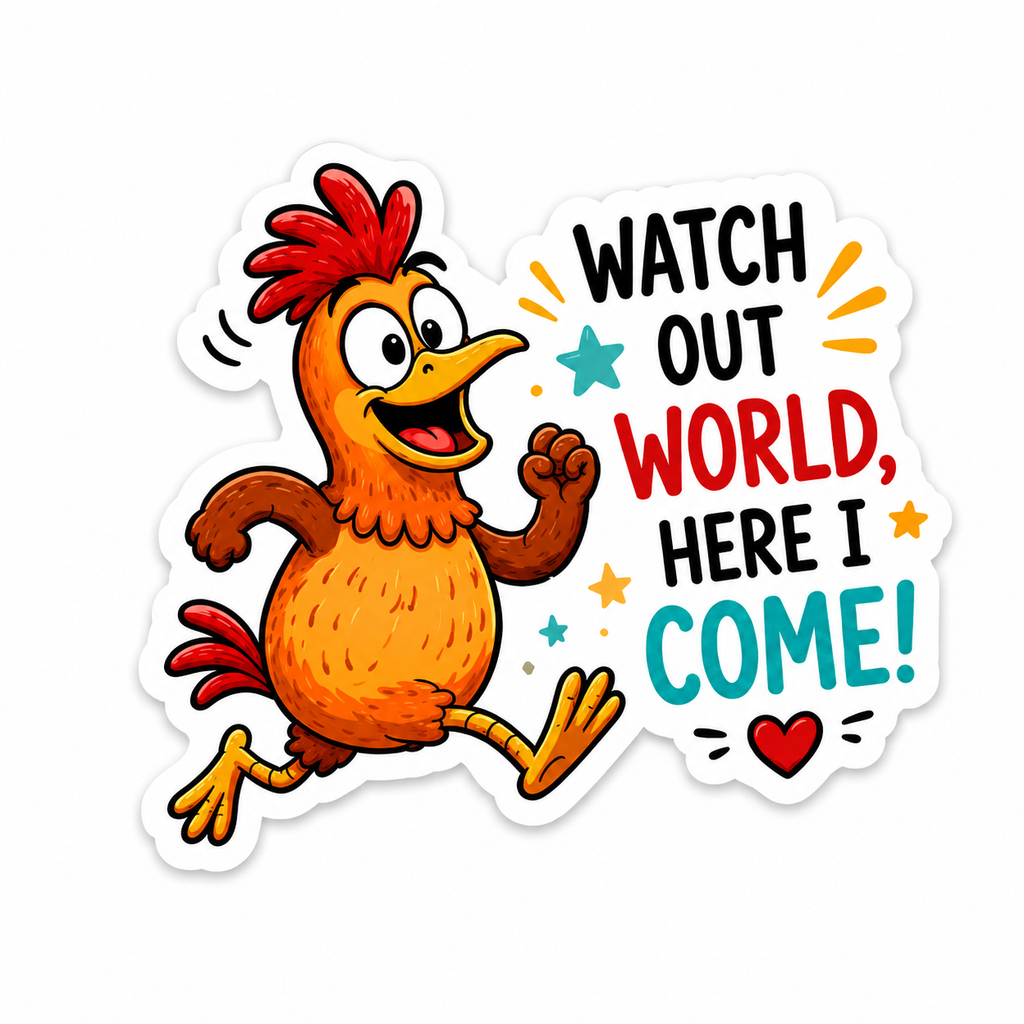 Watch Out World, Here I Come! – Positive Chicken Sticker