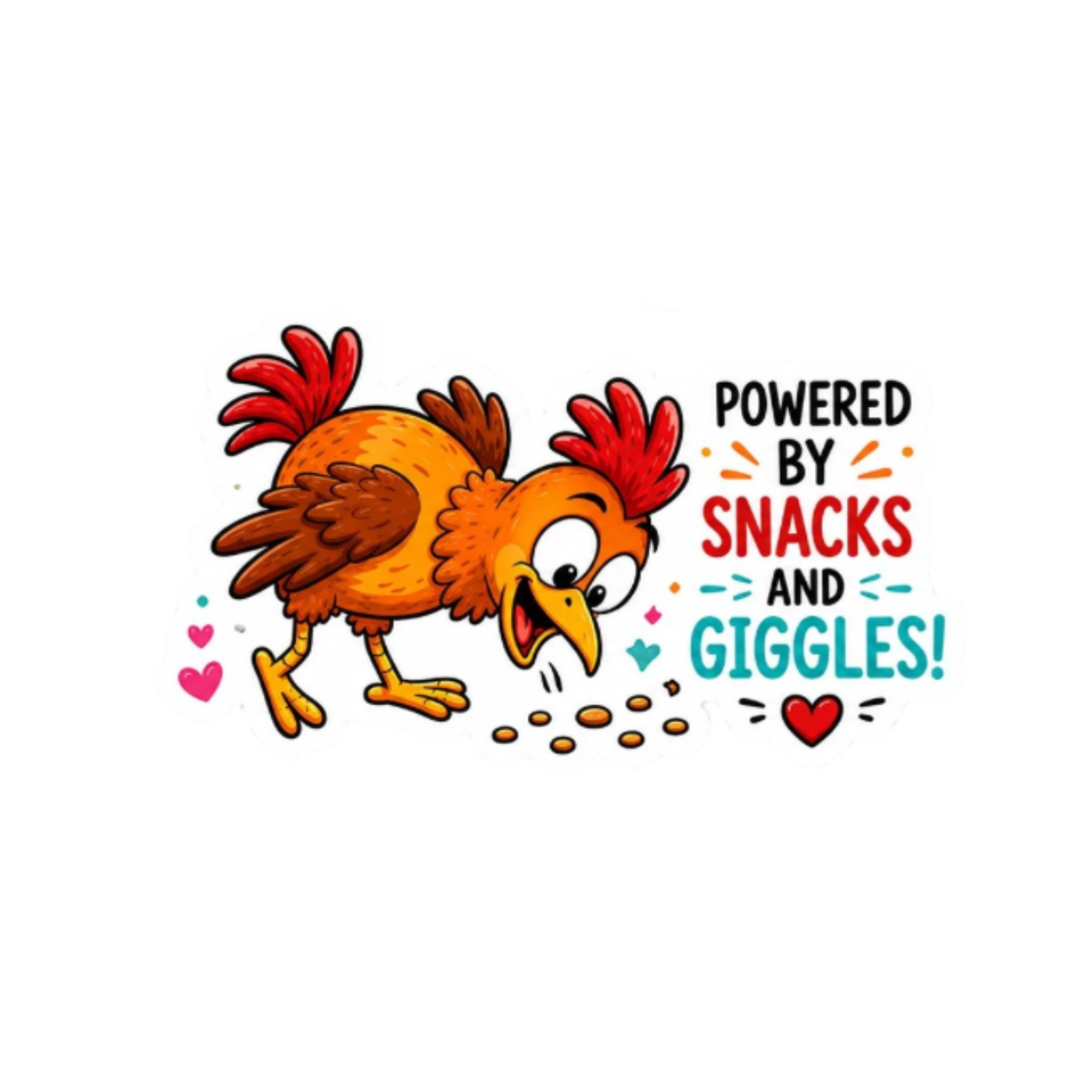 Powered by Snacks and Giggles! – Funny Chicken Sticker