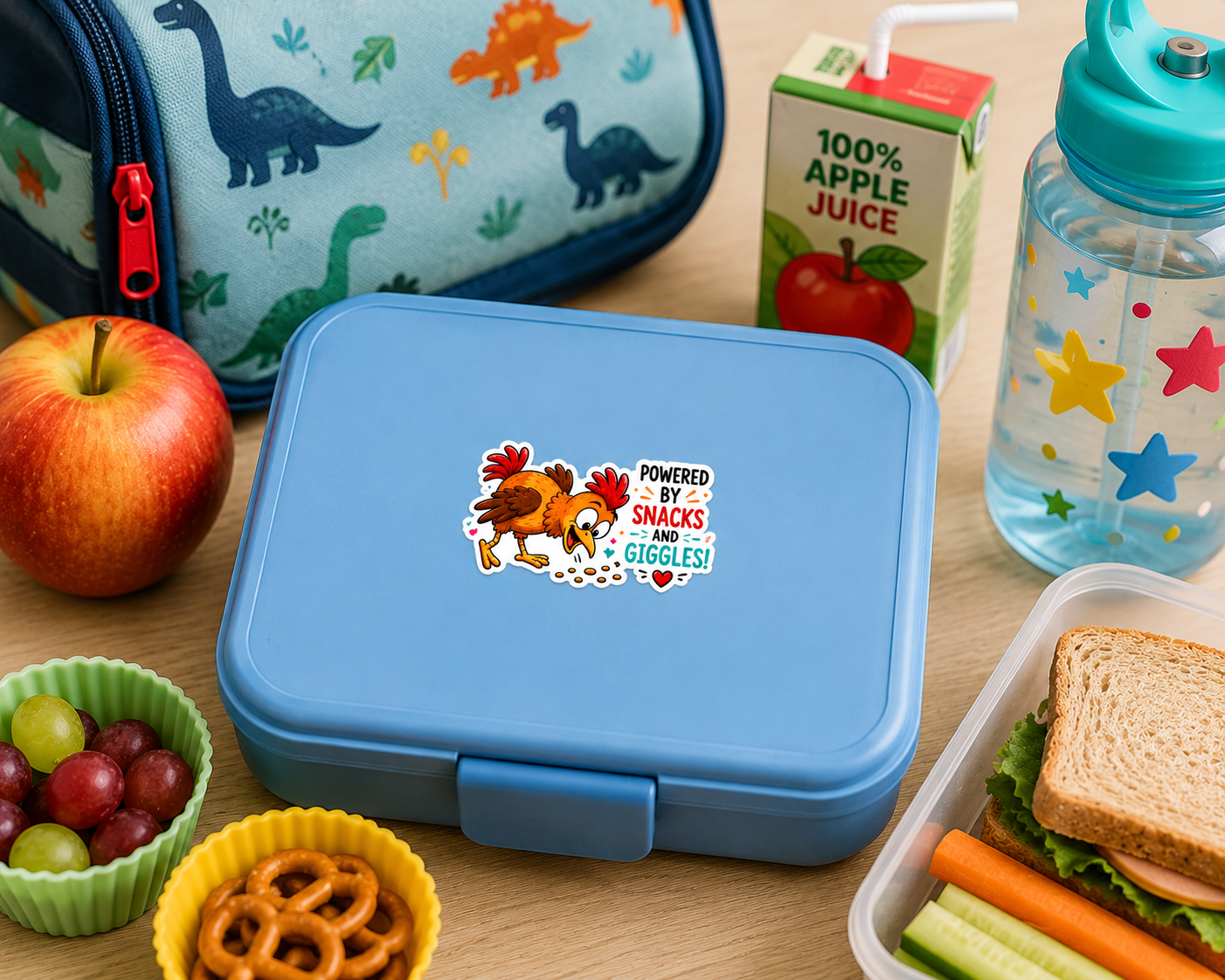 Powered by Snacks and Giggles! – Funny Chicken Sticker